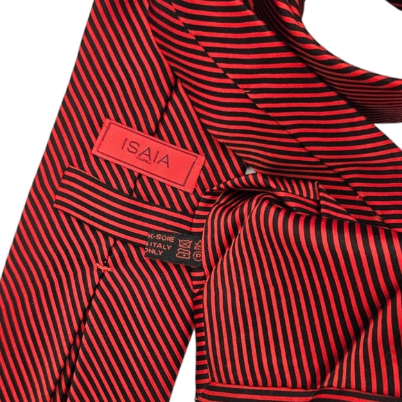 ISAIA NINEFOLD 9FOLD RARE Black/Red Striped LUXURY Tie HANDMADE ITALY - Picture 4 of 7